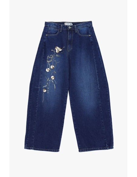 Jean large à broderie florale S'il vous plaît
