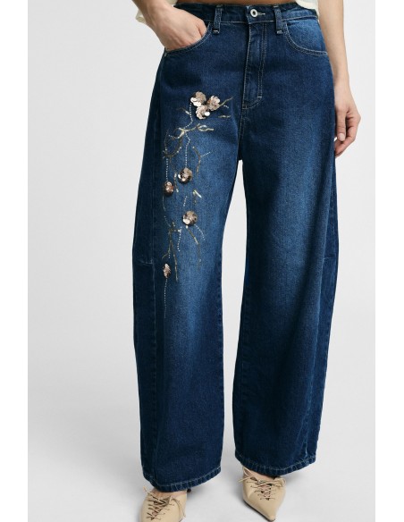 Jean large à broderie florale S'il vous plaît