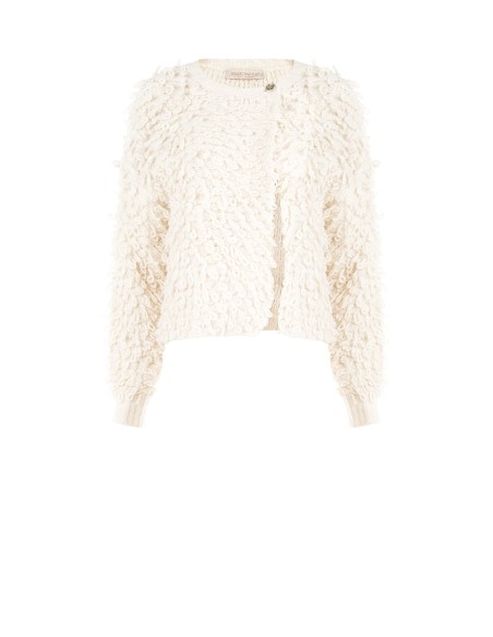 Cardigan en maille bouclée avec bouton logo Rinascimento