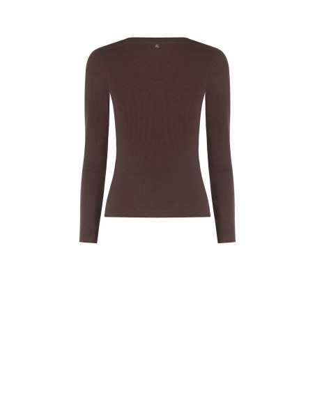 Top ajusté en mélange de coton à fines côtes avec décolleté asymétrique Rinascimento