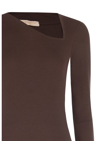 Top ajusté en mélange de coton à fines côtes avec décolleté asymétrique Rinascimento