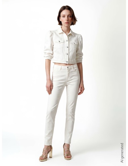 Veste en jean courte et extensible avec poches poitrine Rinascimento