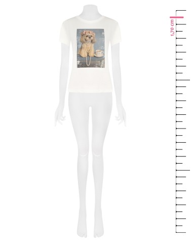 T-shirt regular en coton avec imprimé chien et strass Rinascimento