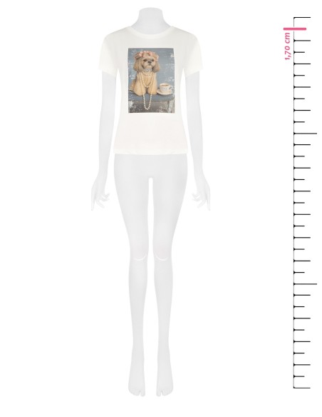 T-shirt regular en coton avec imprimé chien et strass Rinascimento