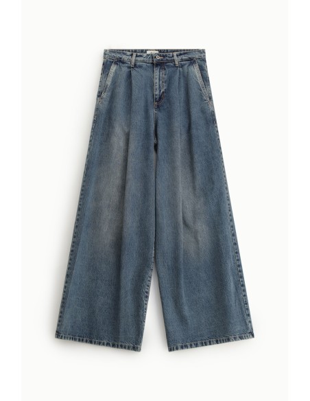 Dixie-jeans met wijde pijpen, plooien en hoge taille