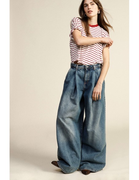 Jean large à plis et taille haute Dixie