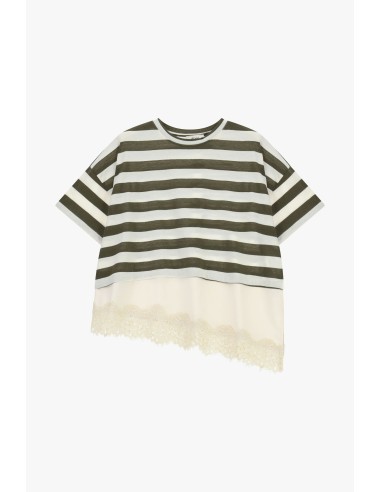 Dixie - T-shirt à rayures avec empiècement en dentelle asymétrique