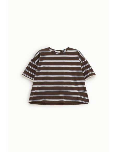 Ruimvallend gestreept T-shirt met kanten randje aan de mouwen Please