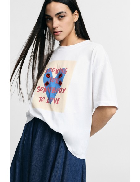 T-Shirt imprimé sur le devant Fit Soft Crew Neck Please