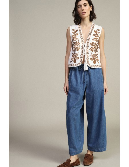 Wijde palazzo-broek met elastische taille en trekkoord Dixie
