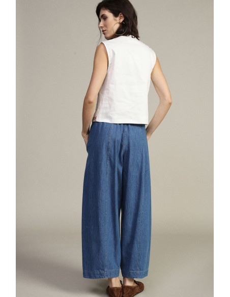 Wijde palazzo-broek met elastische taille en trekkoord Dixie