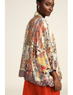 Dixie Dusterjas met patchworkpatroon en wijde mouwen