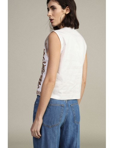 Gilet sans manches à broderie florale avec ceinture Dixie