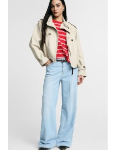 Jean large à taille haute, cinq pochesVeuillez