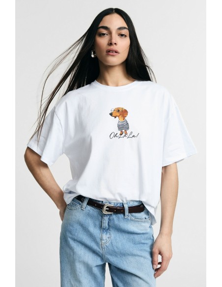T-shirt ample avec imprimé graphique de chien sur le devant Please