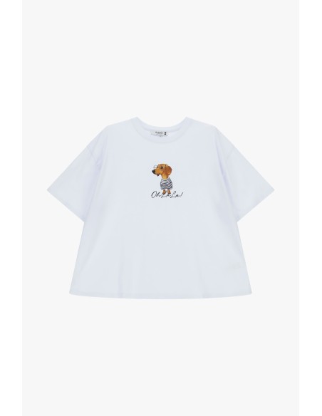 T-shirt ample avec imprimé graphique de chien sur le devant Please