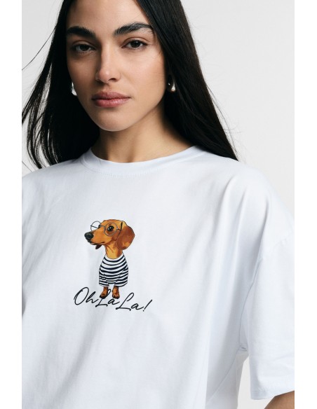 T-shirt ample avec imprimé graphique de chien sur le devant Please