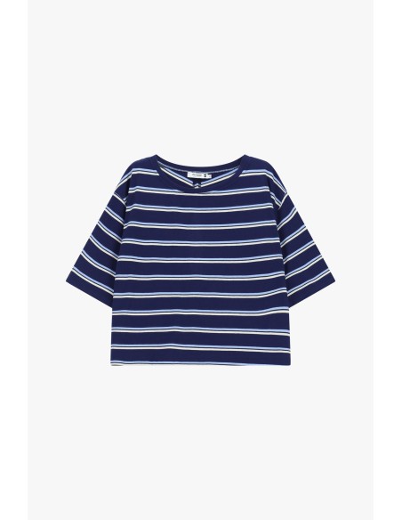 Gestreept T-shirt met ronde hals en boxy pasvorm Please