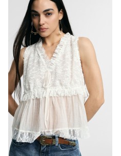 Top sans manches avec détails en dentelle et volant Please