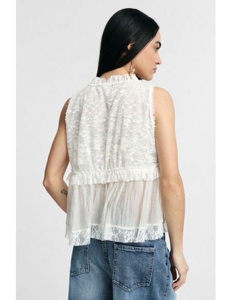 Top sans manches avec détails en dentelle et volant Please