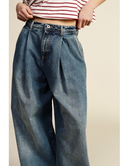 Jean large à plis et taille haute Dixie
