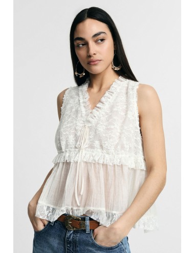 Top sans manches avec détails en dentelle et volant Please