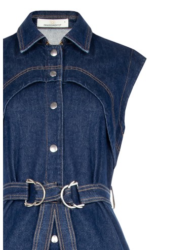 Korte jurk van stretchdenim met zakken en bijpassende riem Rinascimento