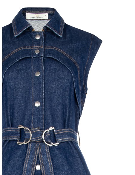 Robe courte en denim extensible avec poches et ceinture assortie Rinascimento