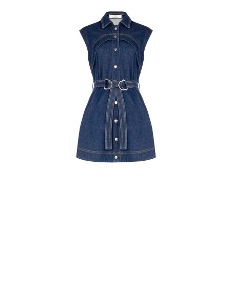 Robe courte en denim extensible avec poches et ceinture assortie Rinascimento