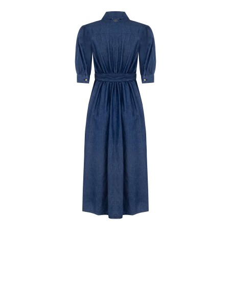 Robe-chemise midi en denim léger à manches 3/4 avec ceinture assortie Rinascimento