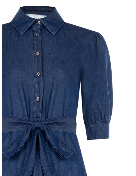 Robe-chemise midi en denim léger à manches 3/4 avec ceinture assortie Rinascimento