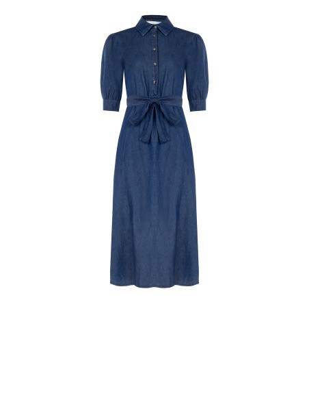 Robe-chemise midi en denim léger à manches 3/4 avec ceinture assortie Rinascimento