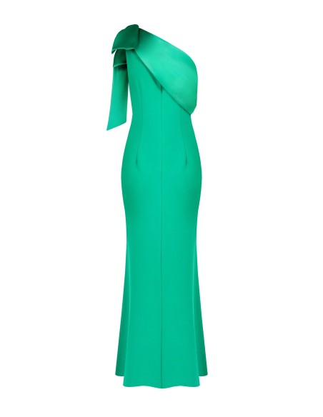 Robe longue évasée en scuba crêpe avec nœud en satin Rinascimento