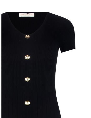 Robe fourreau en maille côtelée fine et plus large vers le bas, avec décolleté en V, Rinascimento