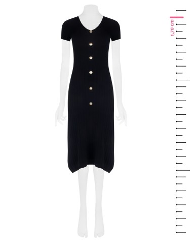 Robe fourreau en maille côtelée fine et plus large vers le bas, avec décolleté en V, Rinascimento