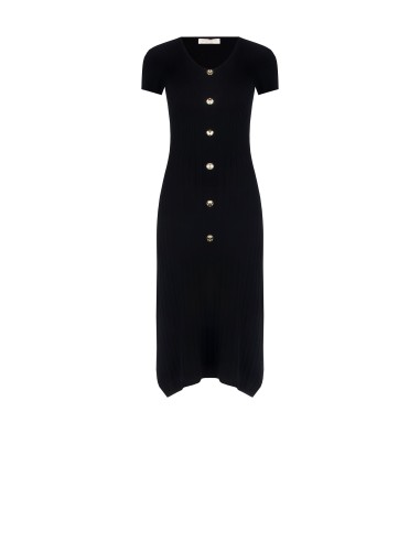 Robe fourreau en maille côtelée fine et plus large vers le bas, avec décolleté en V, Rinascimento