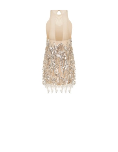 Robe courte en tulle avec broderies et franges de sequins Rinascimento