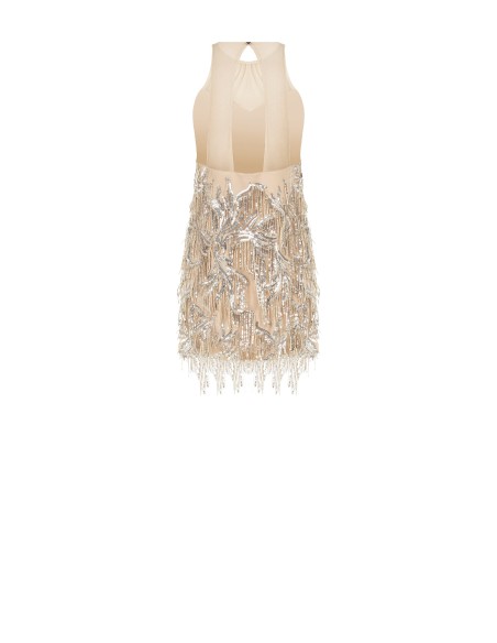 Robe courte en tulle avec broderies et franges de sequins Rinascimento