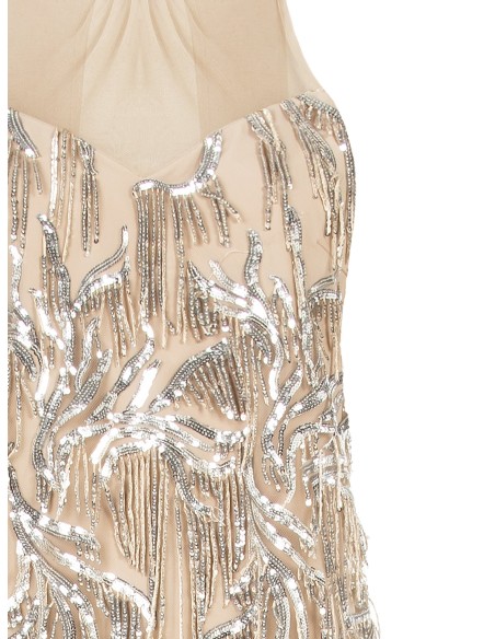 Robe courte en tulle avec broderies et franges de sequins Rinascimento