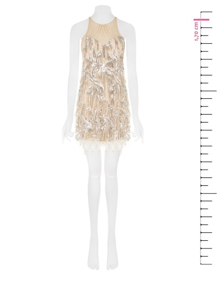 Robe courte en tulle avec broderies et franges de sequins Rinascimento