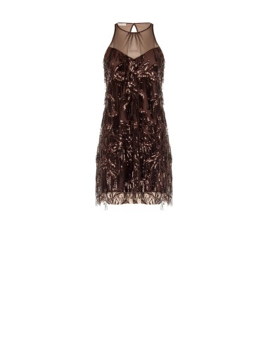 Robe courte en tulle avec broderies et franges de sequins Rinascimento