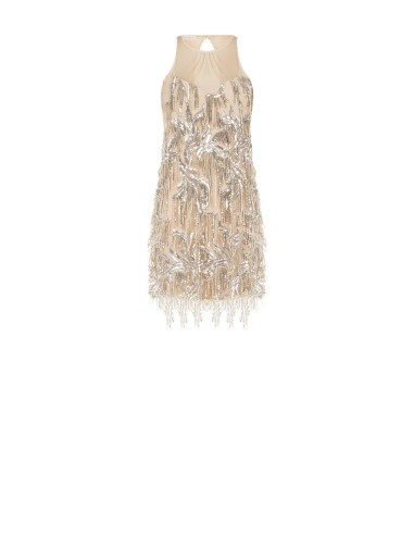 Robe courte en tulle avec broderies et franges de sequins Rinascimento