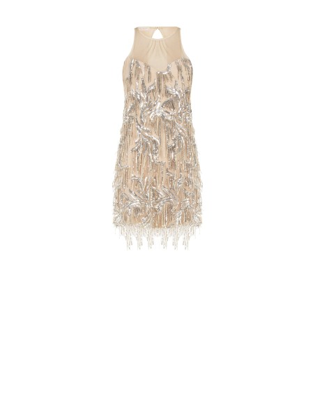 Robe courte en tulle avec broderies et franges de sequins Rinascimento