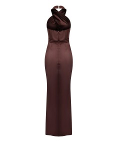 Robe longue portefeuille en satin avec décolleté croisé Rinascimento 2