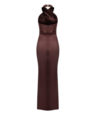 Robe longue en satin croisé avec décolleté tressé Rinascimento