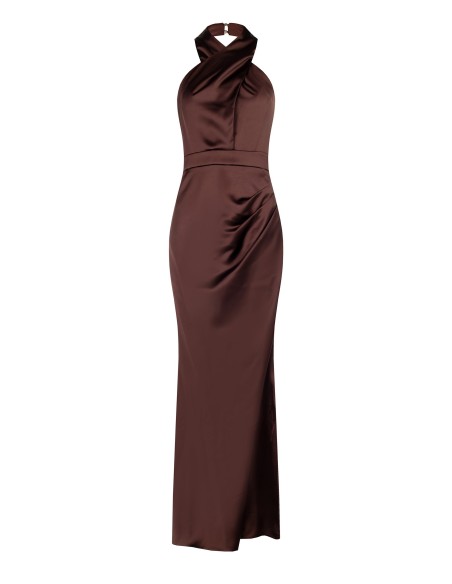 Robe longue en satin croisé avec décolleté tressé Rinascimento