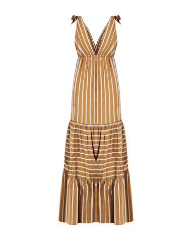 Robe longue à rayures en viscose mélangée avec double encolure en V Rinascimento