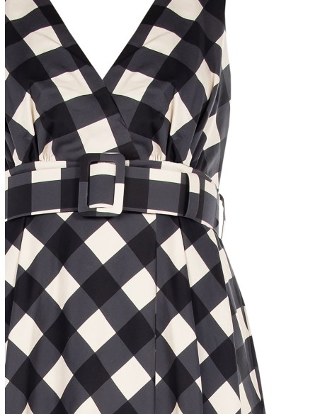 Robe longue en coton mélangé à encolure en V froncée avec ceinture rigide coordonnée en Rinascimento