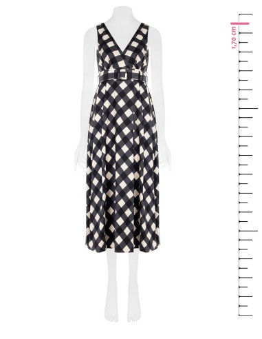 Robe longue en coton mélangé à encolure en V froncée avec ceinture rigide coordonnée en Rinascimento