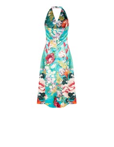 Midi-jurk van duchesse-satijn met bloemenprint, open rug en zakken van Rinascimento 2